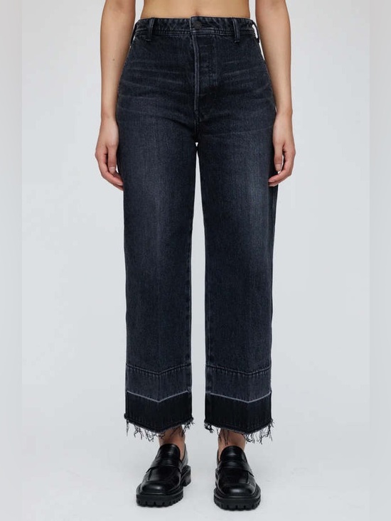 Moussy Denim - Moussy Vintage Elba Wide Leg Crop Jeans 27 Black Dark Denim Raw Hem Minimalist